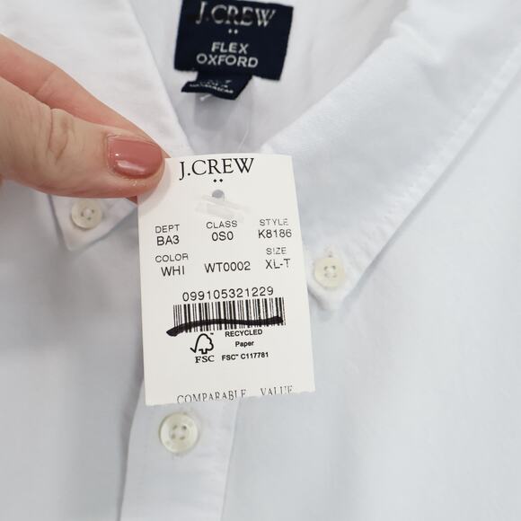 NWT J.Crew Factory Men's Tall Classic Fit Flex Oxford Shirt White Size XL-T - Picture 11 of 11